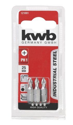 Біта з індустріальної сталі, PH1, 25мм, 3шт, KWB (121001) 121001 фото