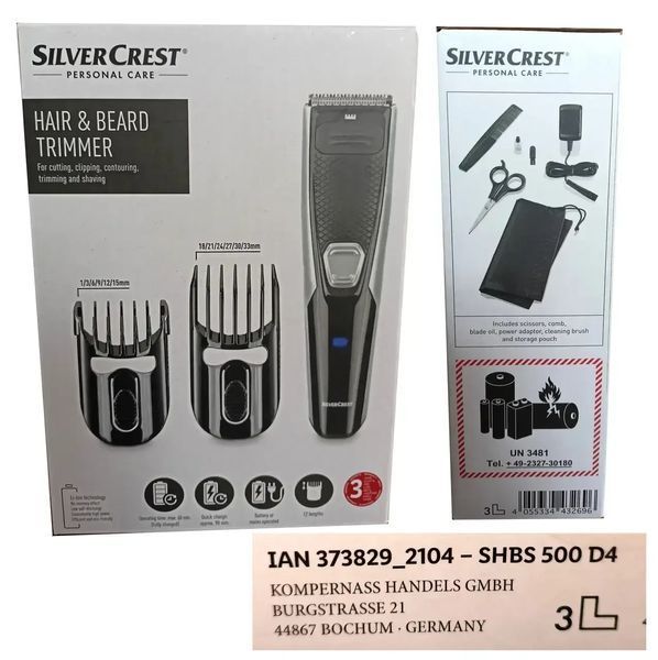 Машинка для стрижки, триммер для волос и бороды SilverCrest черная 0304 фото