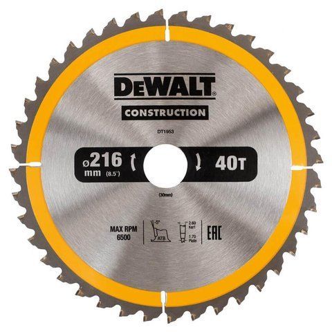 Диск пильний 216 х 30 (40Т) DeWALT DT1953 DT1953 фото