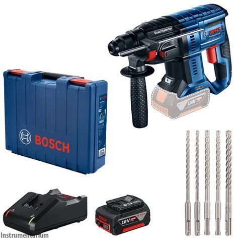 Аккумуляторный бочковый перфоратор Bosch Professional GBH 180-Li с АКБ 18V 4.0Ah + набор сверл 0615990M9C фото