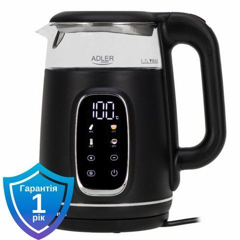 Чайник електричний Adler AD 1305 LED black silver 40-100 &deg;C 1.7 L 5905575907783 фото