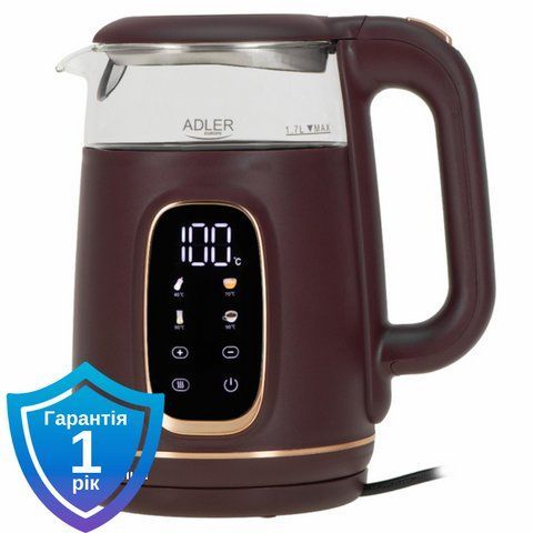 Чайник електричний Adler AD 1305 LED burgundy 40-100 &deg;C 1.7 L 5905575907882 фото
