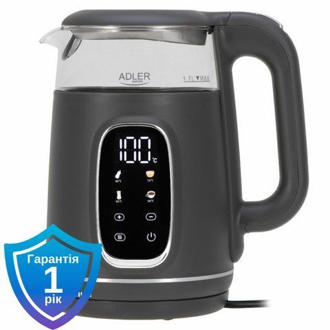 Чайник електричний Adler AD 1305 LED grey 40-100 &deg;C 1.7 L 5905575907868 фото