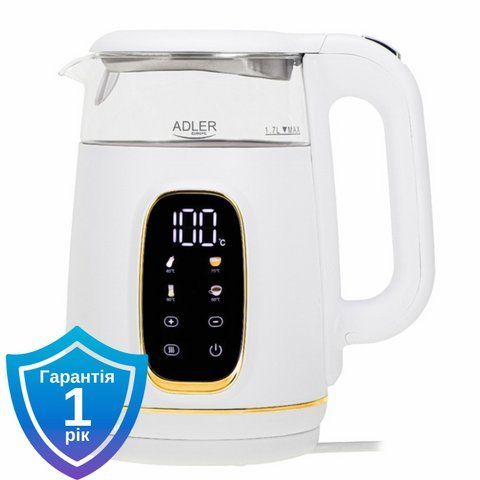 Чайник електричний Adler AD 1305 LED white silver 40-100 &deg;C 1.7 L 5905575907820 фото