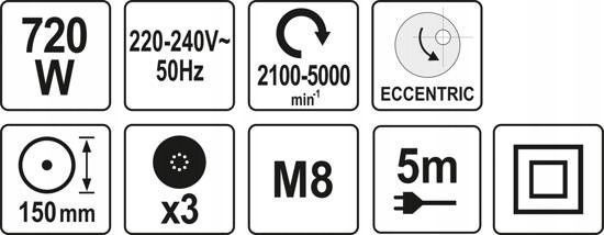 Ексцентрикова шліфувальна машина, 150 мм, 720 Вт, YT-82200 YATO VSE YT-82200 VSE фото