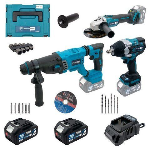 Набір акумуляторного інструменту PROFI-TEC Combo Set 3/5 POWERLine PBH201BL DTW800BL DGA20BL з АКБ 2 шт 4Ah Combo Set 3/5 фото