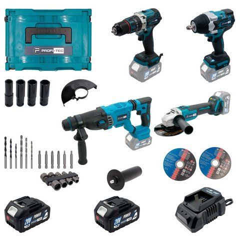Набір акумуляторних інструментів PROFI-TEC Combo Set 4/3 POWERLine PBH201BL, DTW800BL, DGA20BL, DHP485B 006654 фото