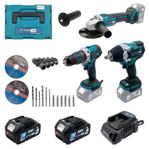 Набор аккумуляторных инструментов PROFI-TEC Combo Set 3/4 POWERLine DTW800BL, DHP485BL, PGA202BL: с АКБ 006301 фото