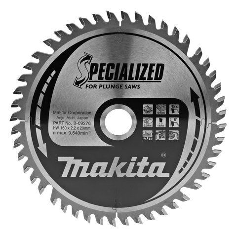 Диск пильний 160x20 мм (48Т) Makita SPECIALIZED : диск 160 мм, к-ть зубів 48, товщина диска1.6 мм (B-09276) VSE B-09276 VSE фото
