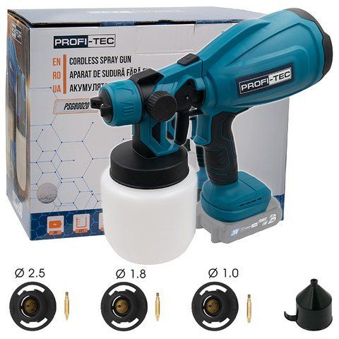 Мощный аккумуляторный краскопульт PROFI-TEC PSG80020 POWERLine: без АКБ, сопло 1,0/1,8/2,5 мм (006964) 006964 фото