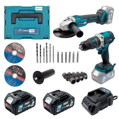 Набір акумуляторних інструментів PROFI-TEC Combo Set 2 POWERLine DGA20BL, DHP485BL : з АКБ 2шт-20V 5.0 Ач+ЗП VSE 005936 фото