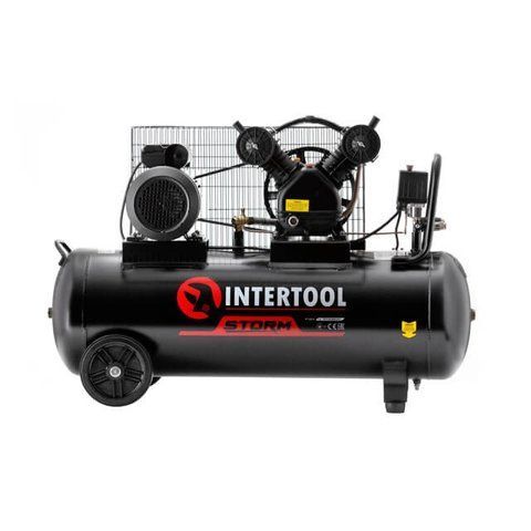Мощный компрессор STORM INTERTOOL PT-0014 : 100 л, 3 кВт, 220 В, 10 атм, 500 л/мин, 2 цилиндра VSE PT-0014 VSE фото