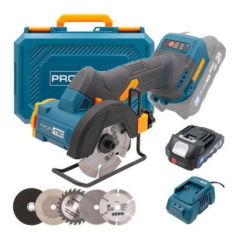 Потужна акумуляторна універсальна дискова пила PROFI-TEC PWS390 UltraCore : з АКБ 20V 2.5 Ah+ЗП, диск 76 мм (007952) 007952 фото