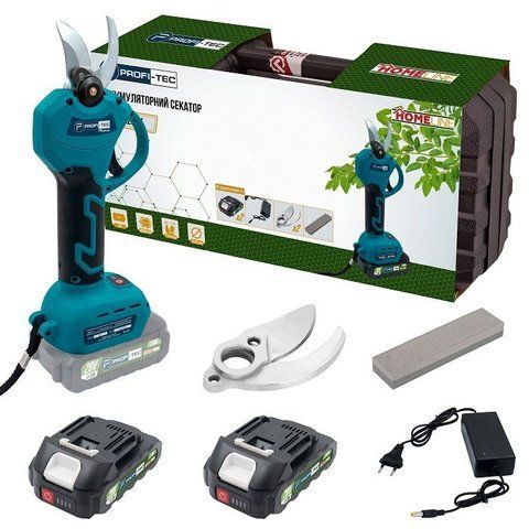 Аккумуляторный ручной садовый секатор PROFI-TEC HES20BL HomeLine с АКБ 2шт-20V 2.0 Аh+ЗУ диаметр реза 30/45 мм 006307 фото