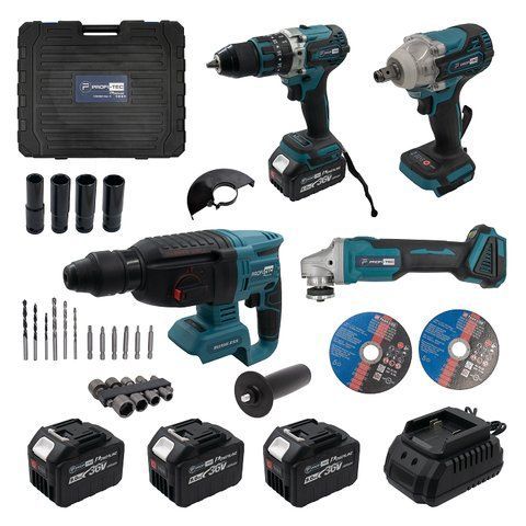 Набор аккумуляторных инструментов PROFI-TEC Combo Set 4 POWERLine CBH36BL, DHP485BL, DGA36BL, DTW281BL VSE Combo Set 4 VSE фото