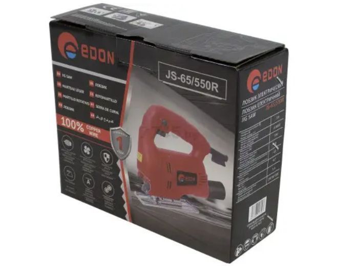 Лобзик електричний електролобзик Edon JS-65/550R 550 Вт 3000 хід/хв кут різання 45 макс. пропил 65 мм JS-65/550R фото
