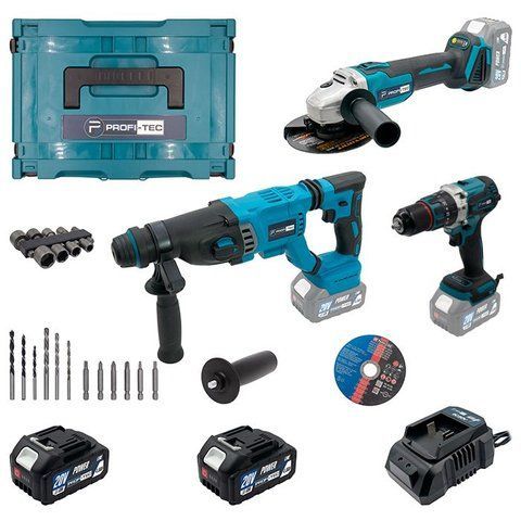 Набор аккумуляторного инструмента PROFI-TEC Combo Set 3/6 POWERLine PBH201BL DGA20BL DHP485BL с АКБ 2шт-20V 006725 фото