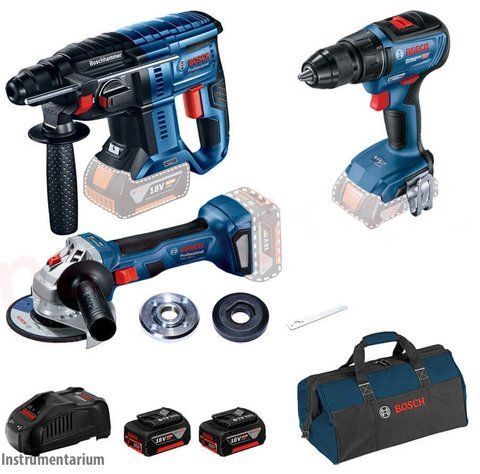 Набор инструментов Bosch Professional перфоратор GBH 180-LI + GSR 18V-50 + GWS 180-LI : с АКБ 2шт 18V 5.0Ah 0615990M32 фото